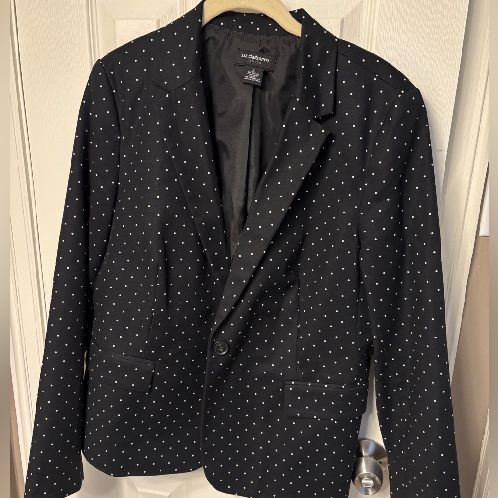 Liz Claiborne Women's Black And White Polka Dot Blazer